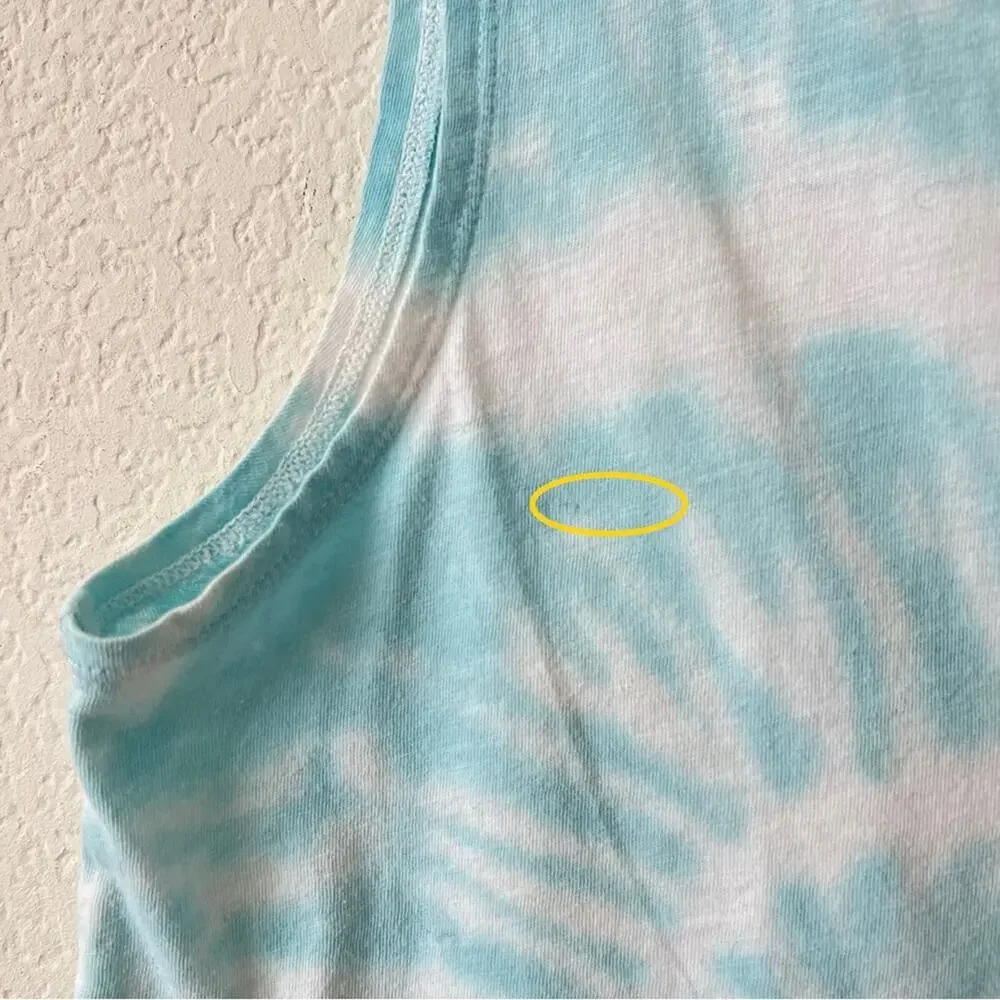 Athleta Girl Tie Dye Explore Tank Top Aqua Blue White Cotton 980501